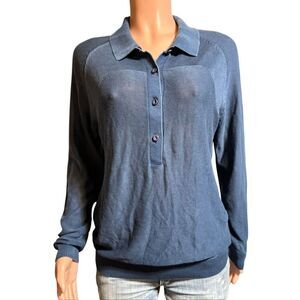 Pulp women's long sleeve placket sapphire casual henley pullover sweatshirt  M